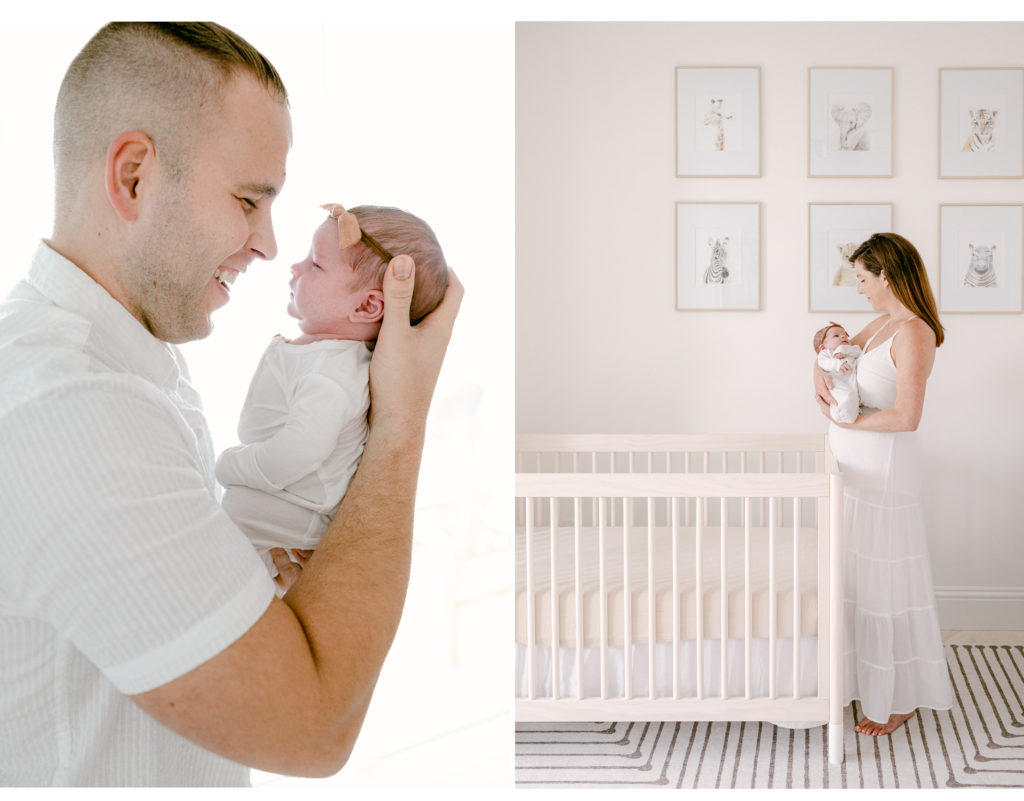 Dad and baby go nose to nose in the nursery, Miami Photographer
