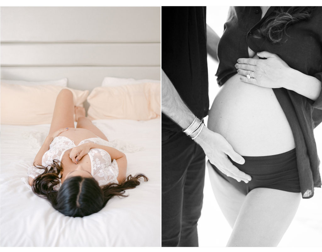 Mom-to-be laying down on the bed, Miami Maternity Photographer