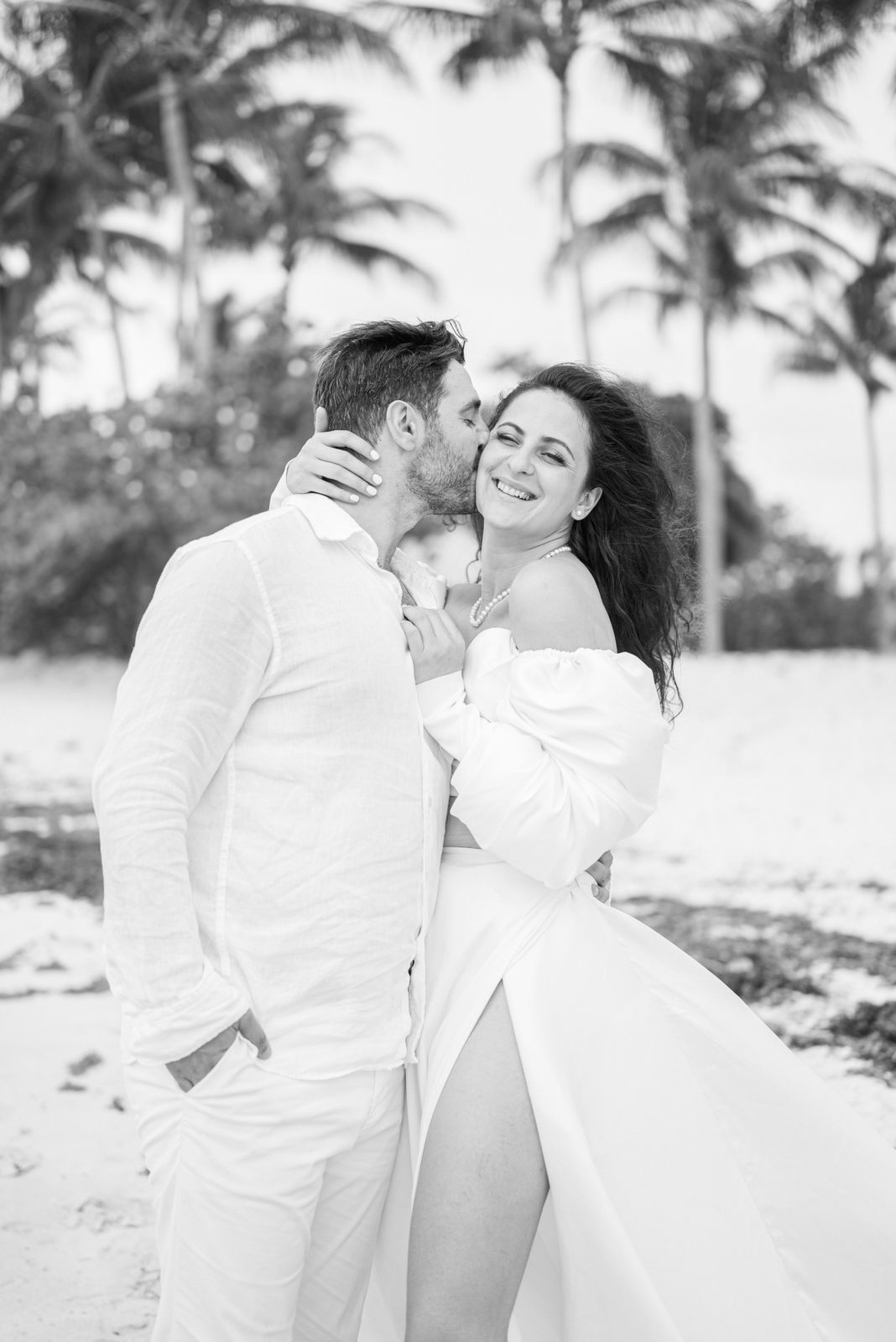 Black and white portrait of a newly wed couple in West Palm Beach, FL