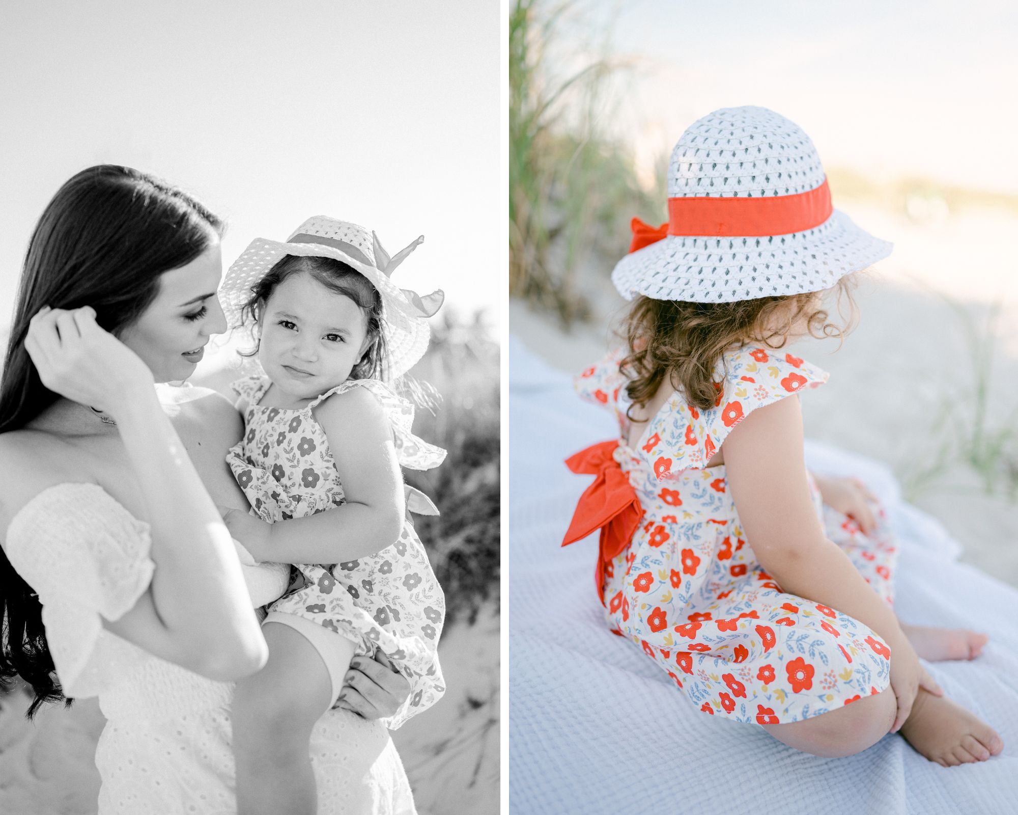 Mom and toddler girl on the beach 