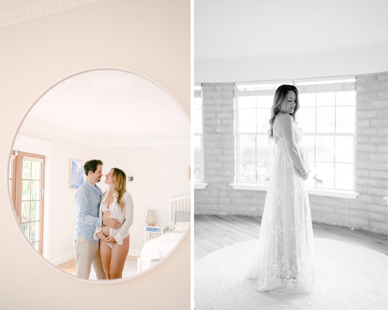 At home maternity photos with mirror