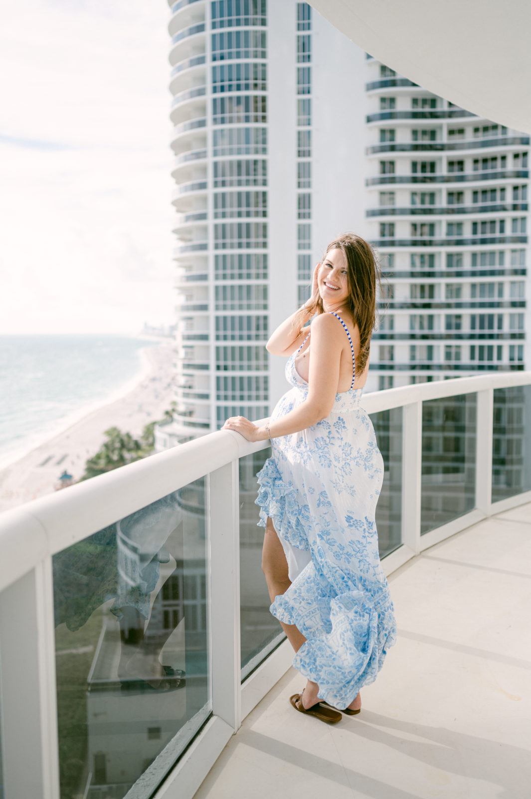 Pregnant mom on her Bal Harbour balcony 
