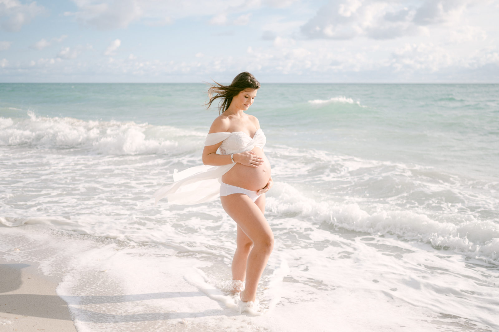 Pregnant mom on the beach by Miami Maternity photographer