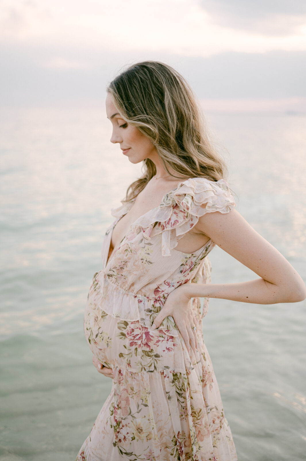 Miami maternity photo at the beach during sunset