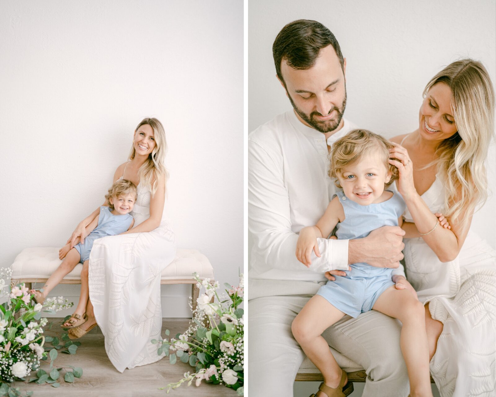 Mother's Day mini sessions in Miami in natural studio with florals