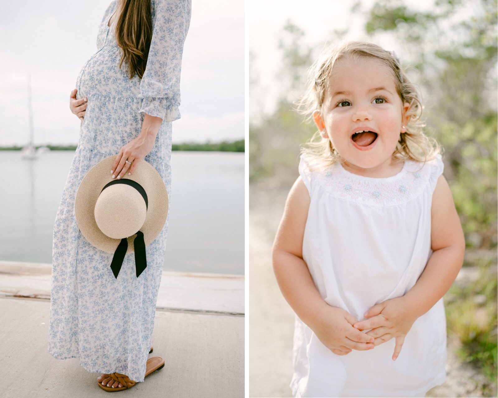 Miami maternity photos with sunhat and boats