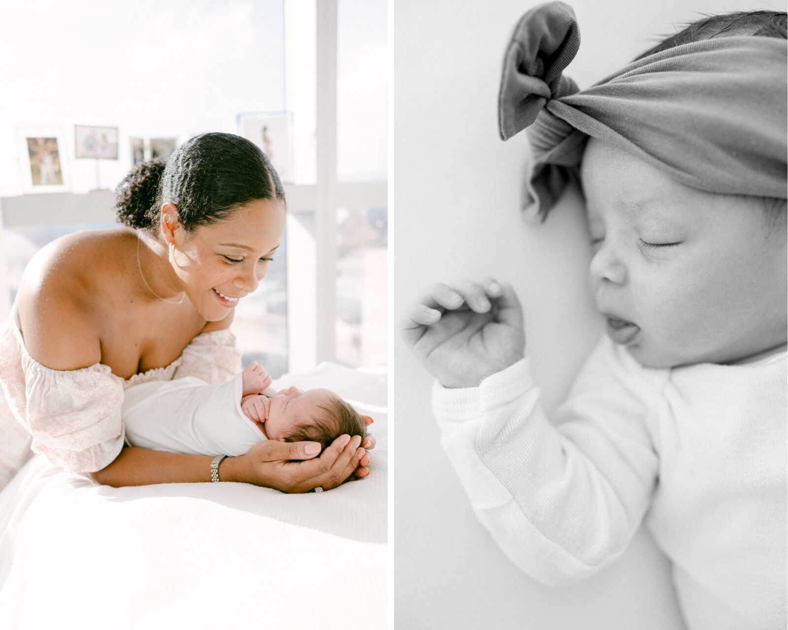Mom is happy looking at her baby girl during her Luxury Miami Newborn Photoshoot