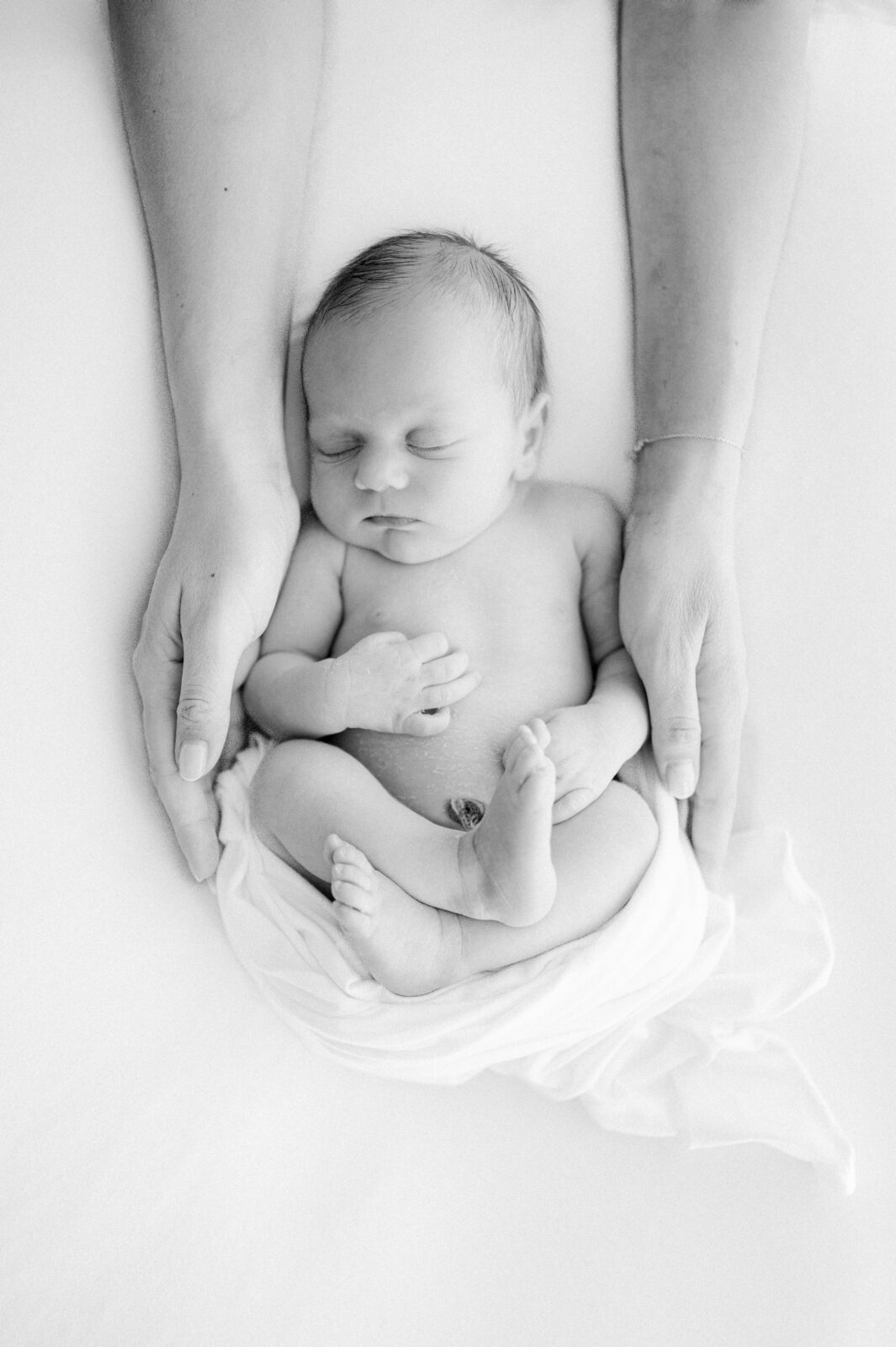 Black and white newborn portrait