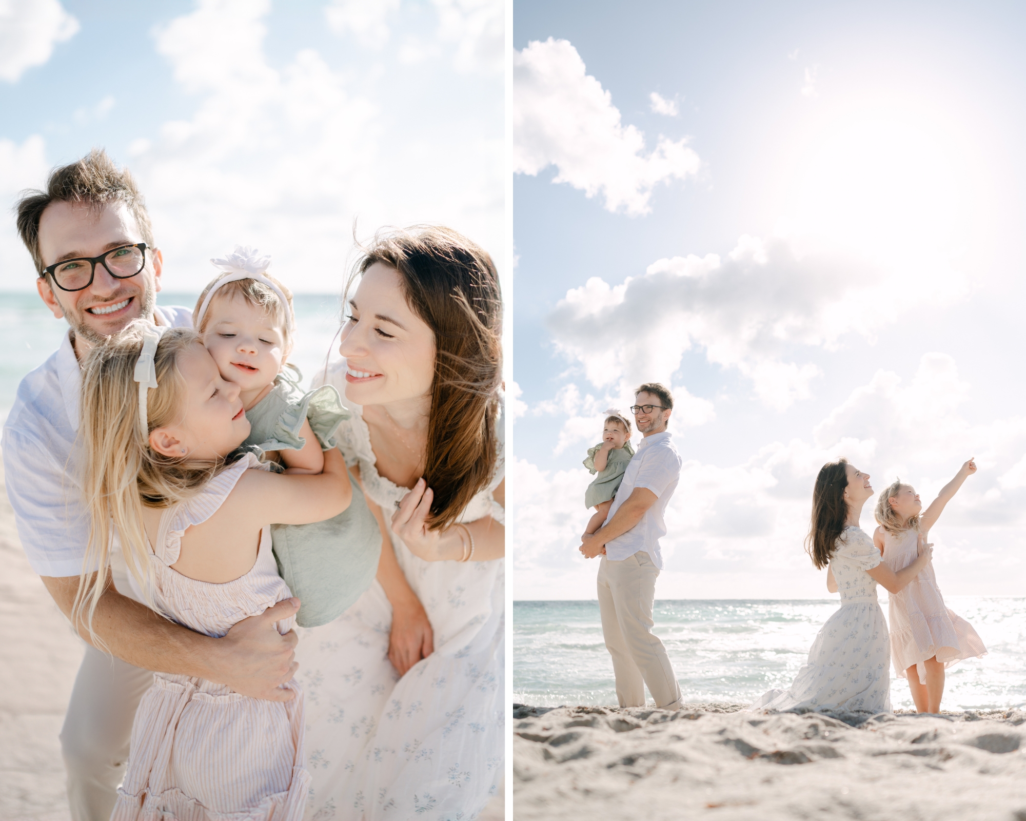 Family hugging tight for family photos in Miami