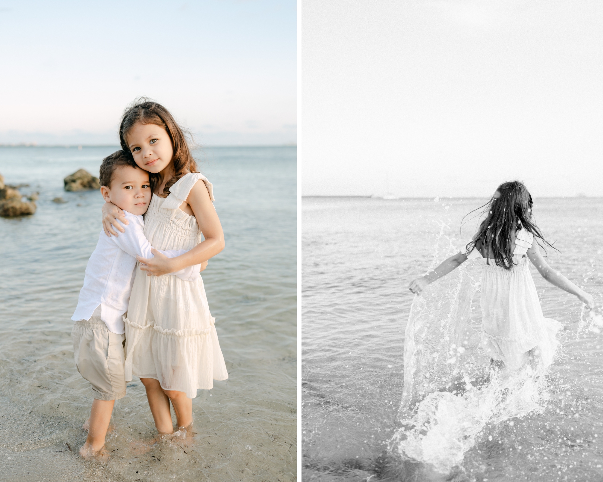 Siblings playing at the beach during Miami sunset