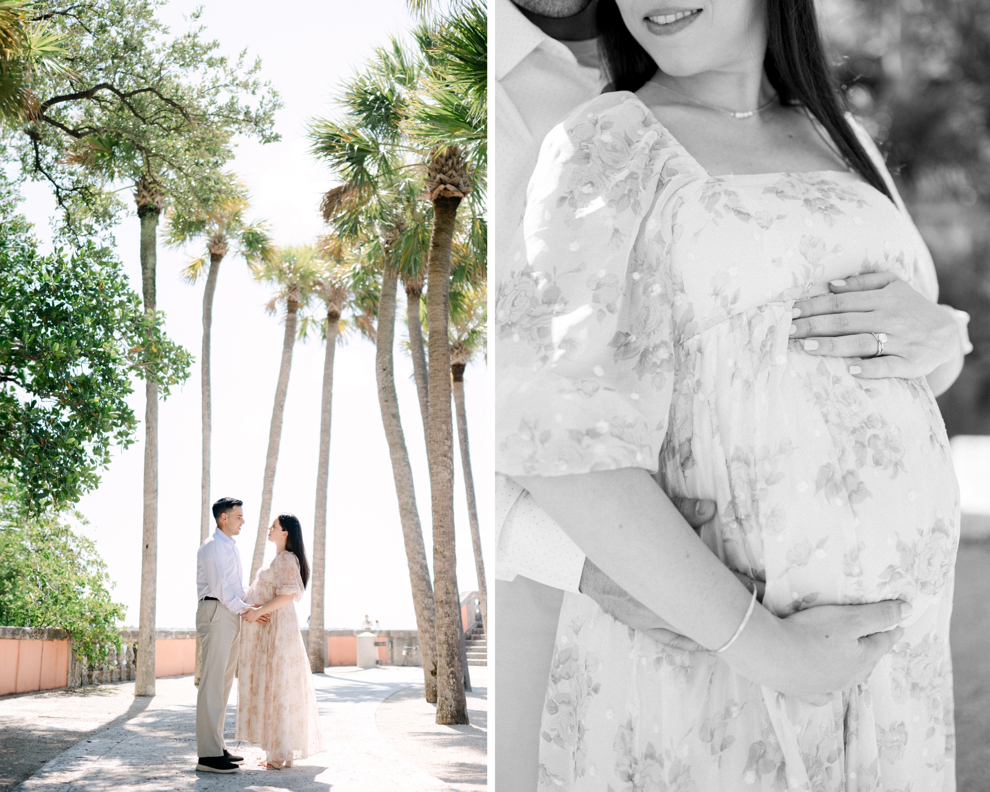 Dad and mom-to-be in palm tree line