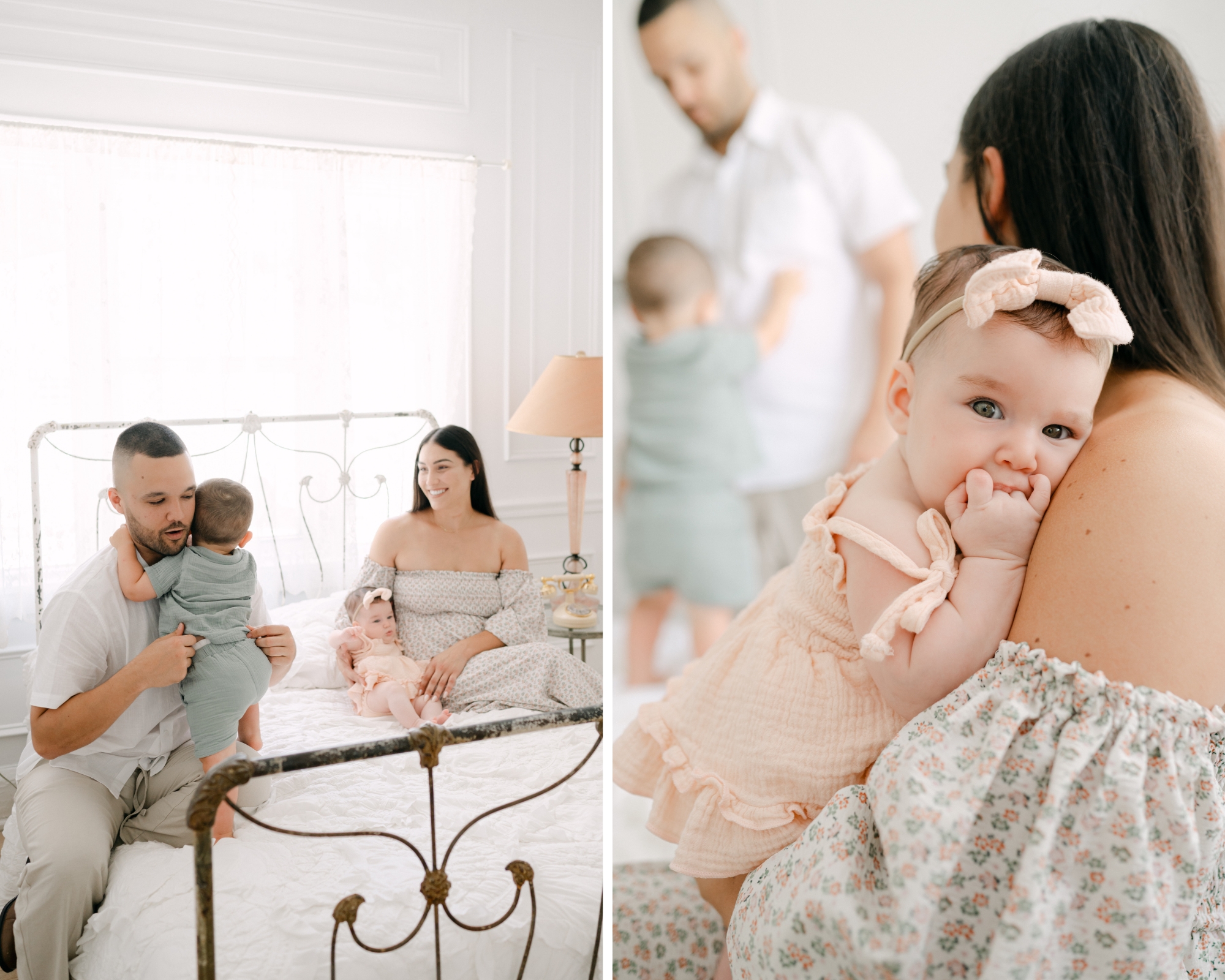 Family playing on the bed in Miami Stardust studio