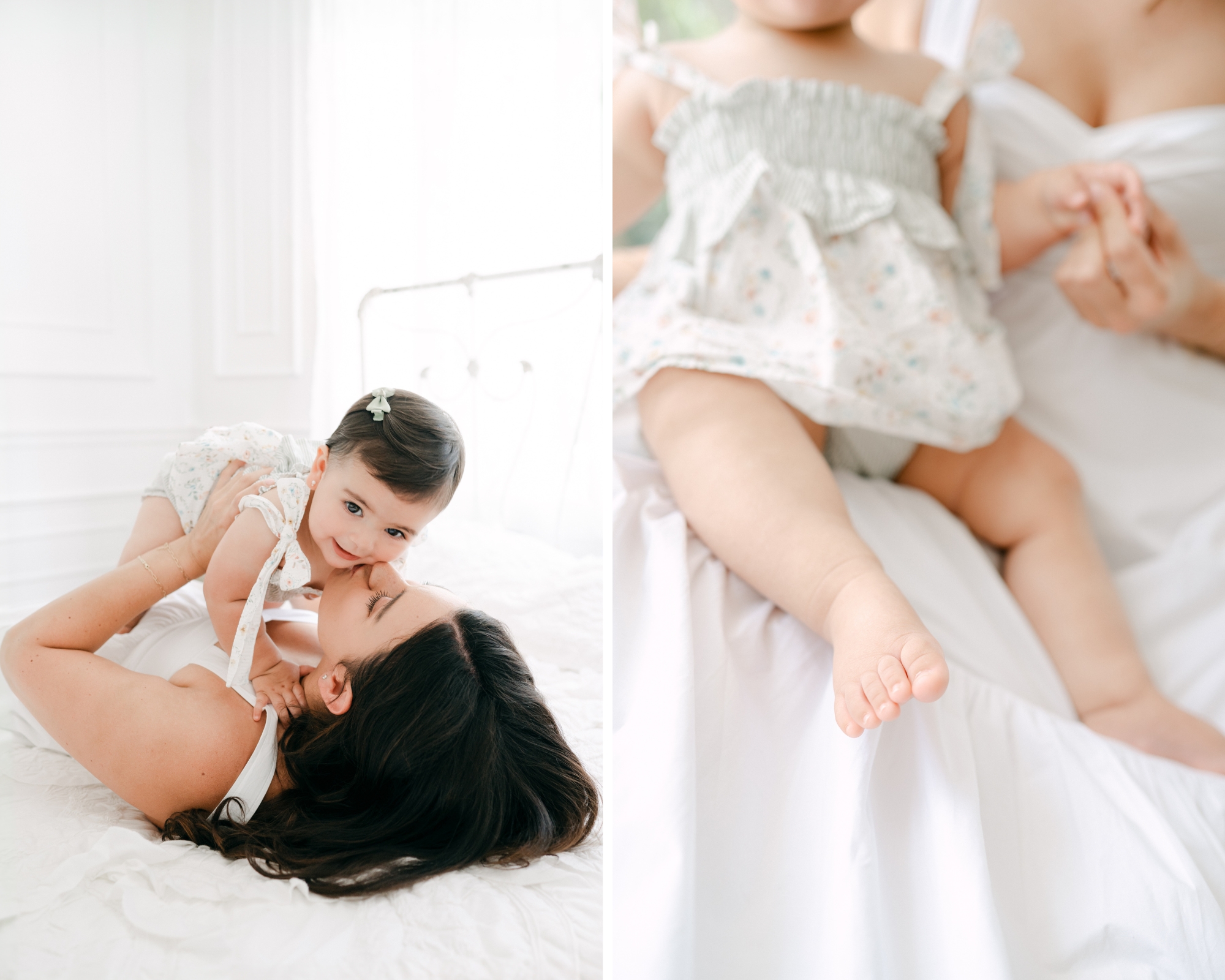 Mom kissing her baby on the bed during Miami family photography