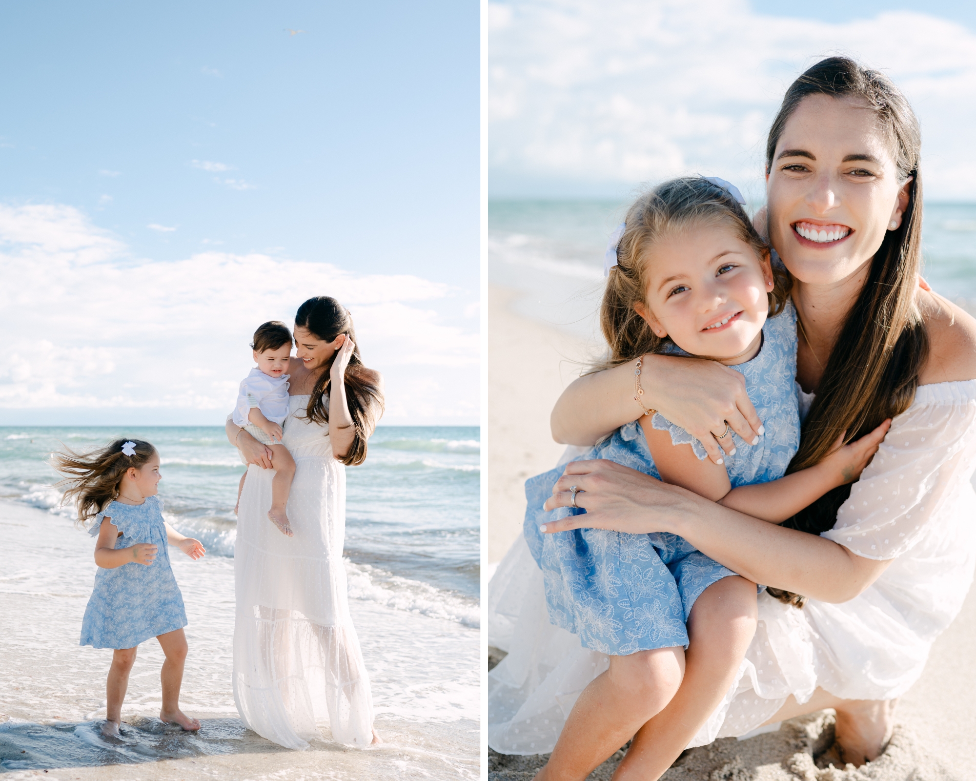 Mom having fun with her kids at the beach