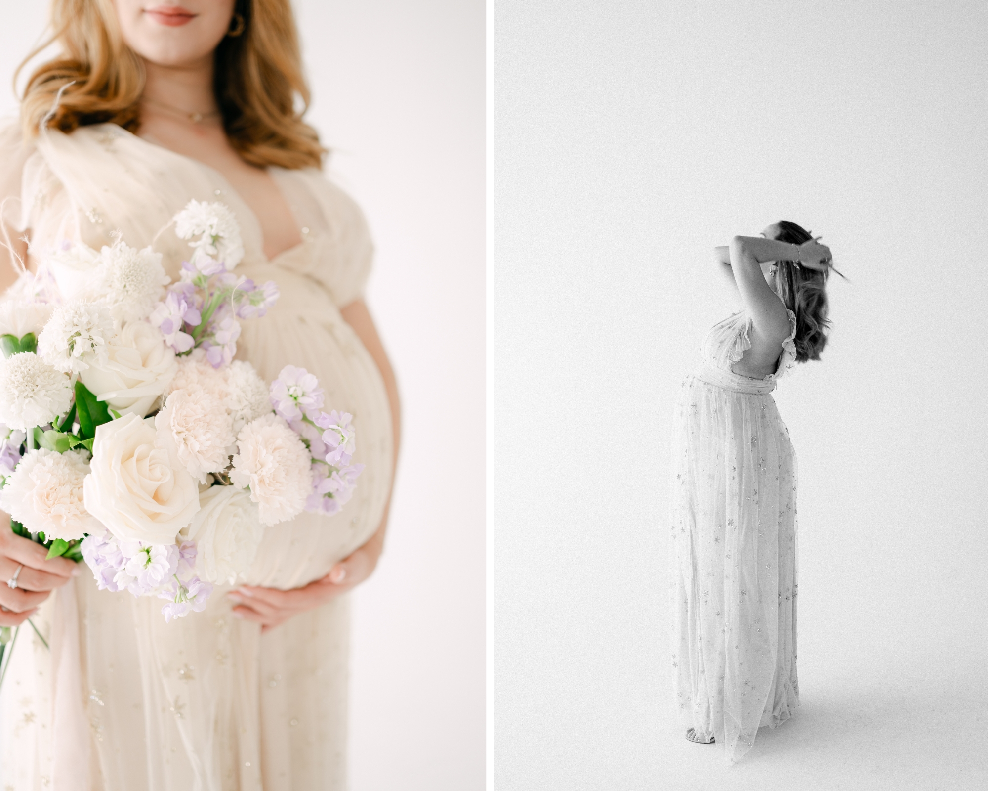 Maternity photos with tulle and flowers