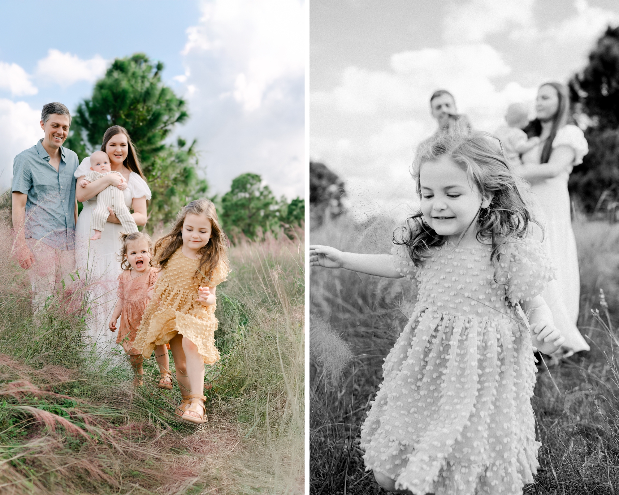 Family running in a field in Miami 