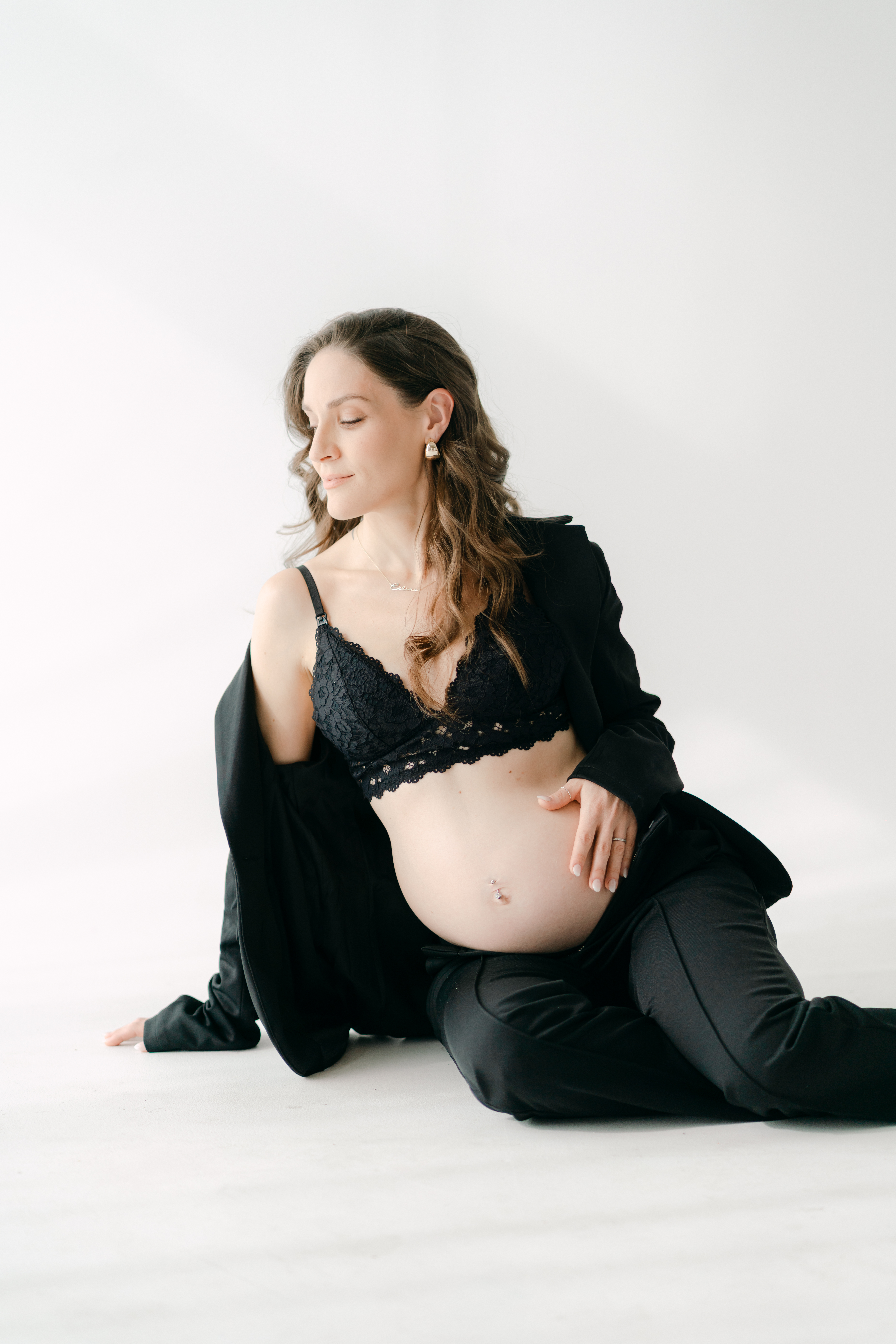 Mom in underwear for maternity photos in Miami