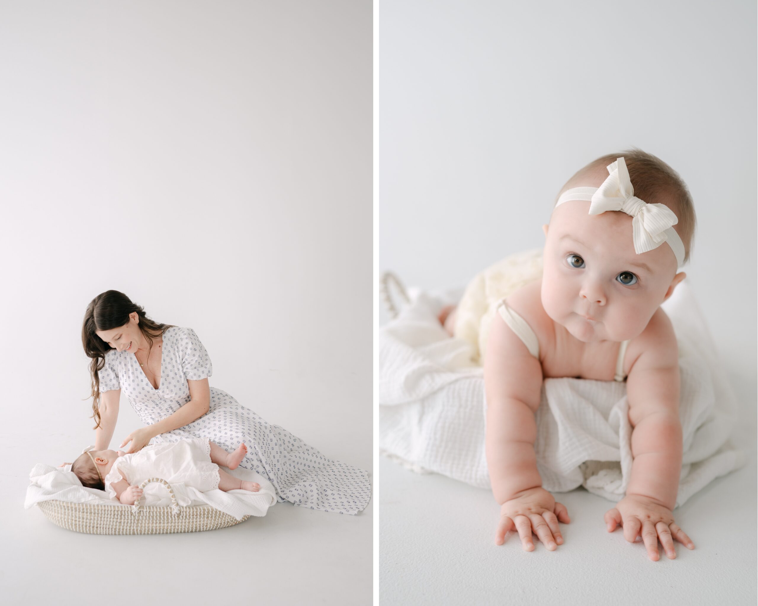 Mom and her baby in a white studio in Miami
