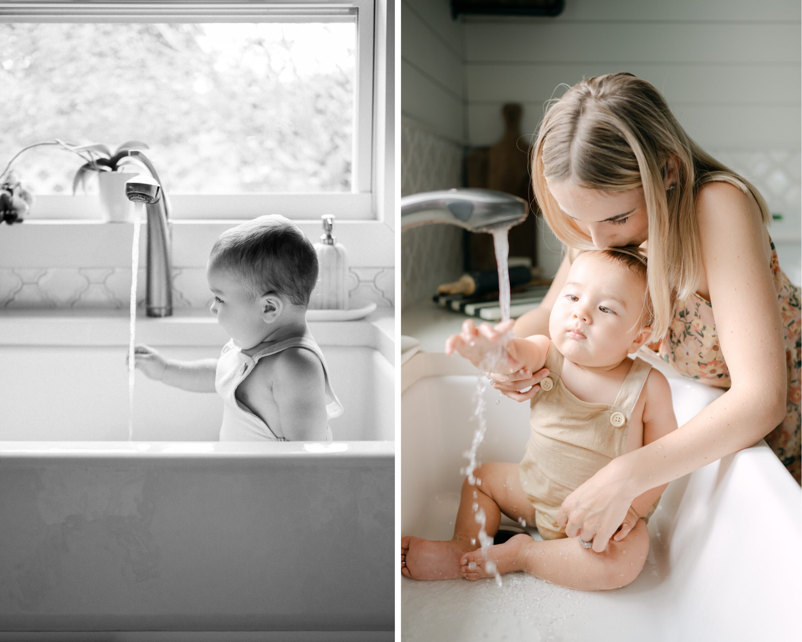 Baby playing in the sink during Miami family photos
