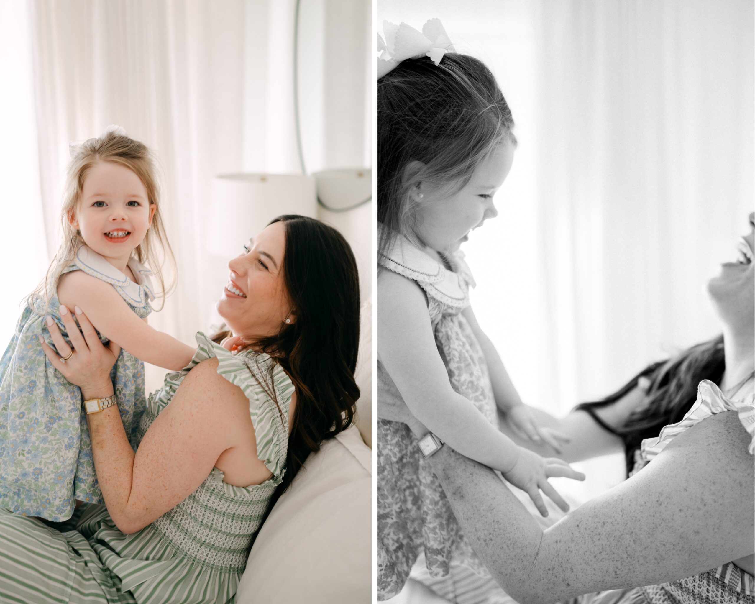 Mom laughing with her toddler at home during Miami photoshoot