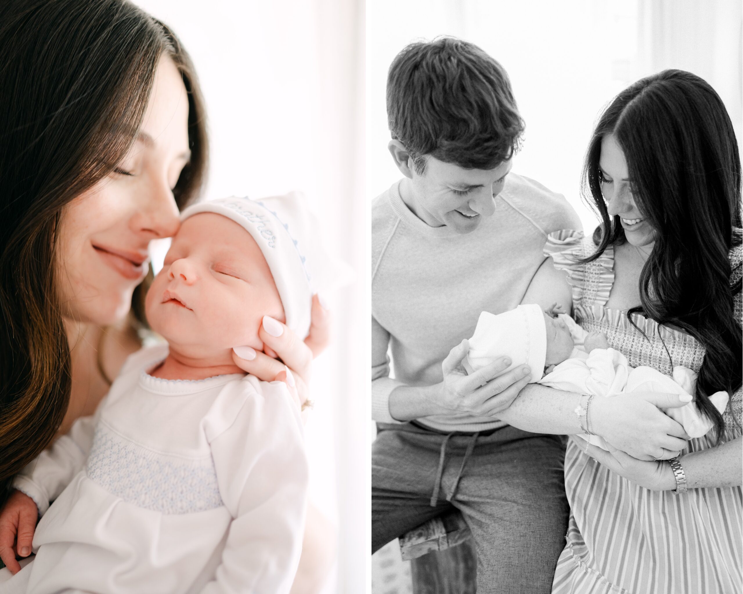 Parents snuggling with their newborn baby during their Miami photshoot