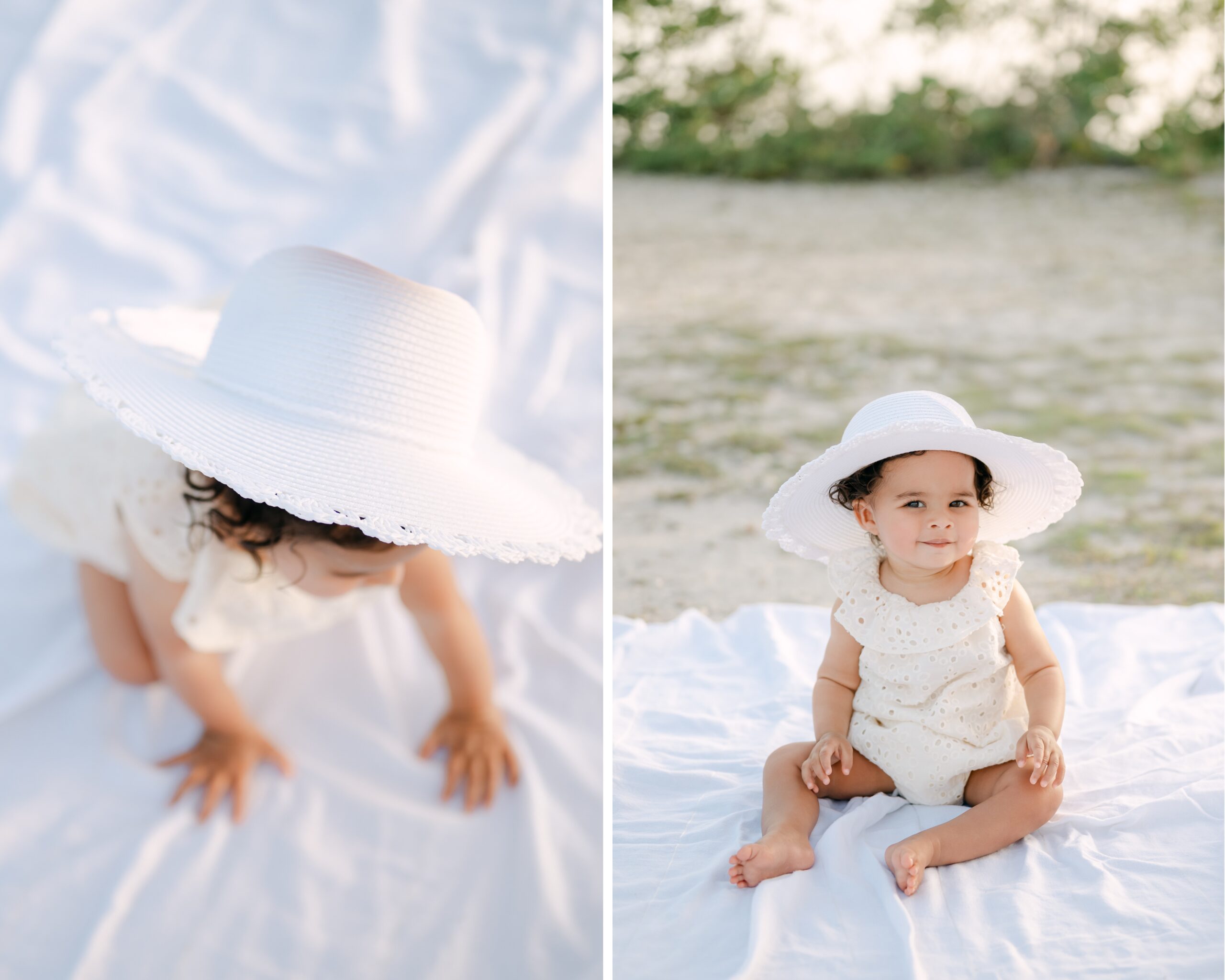 Baby girl with Janie and Jack hat during Miami Photoshoot