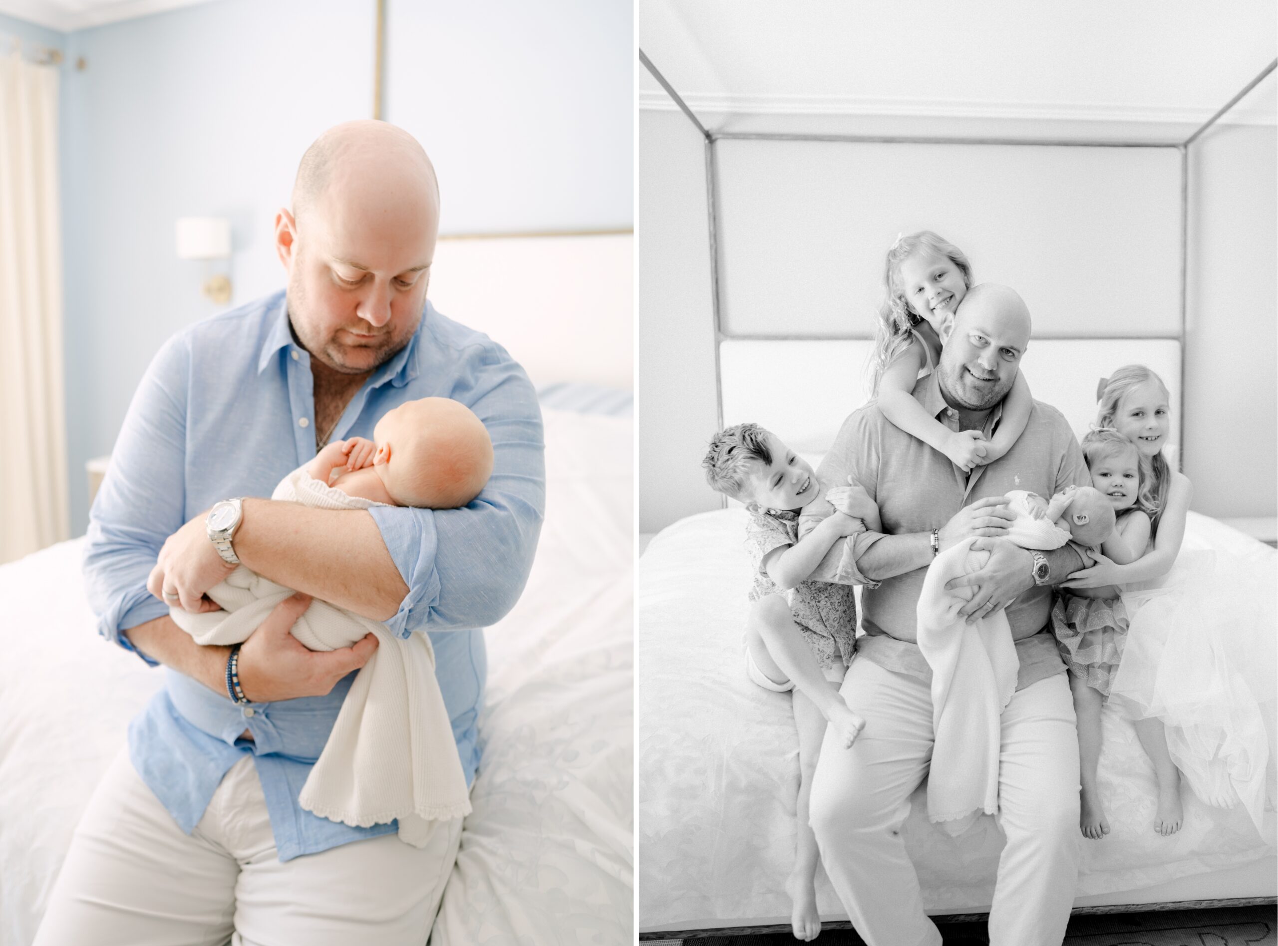 Dad and five kids candid moment at home Miami Beach lifestyle session 