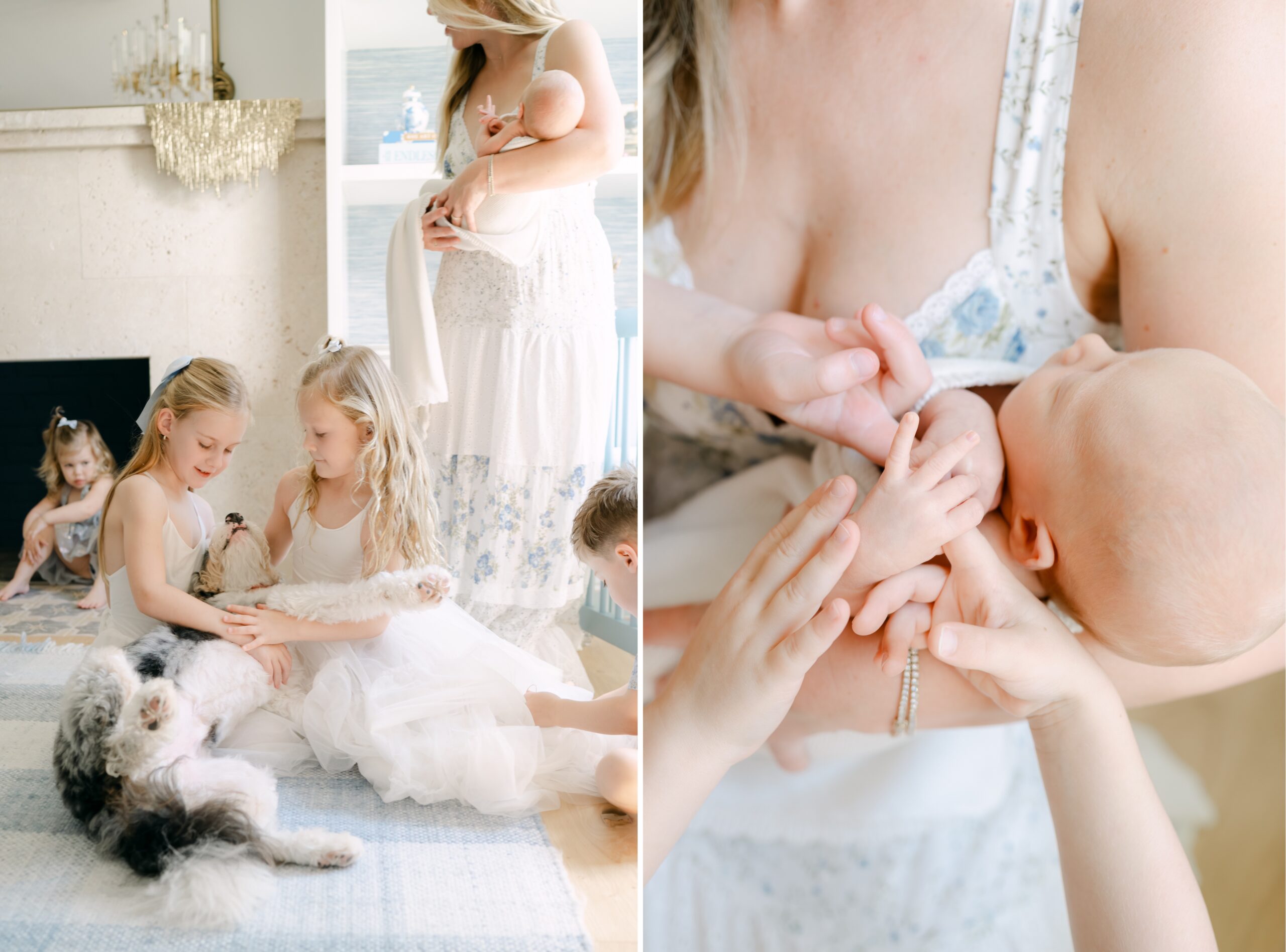 Newborn session with siblings Miami mom surrounded by five kids 