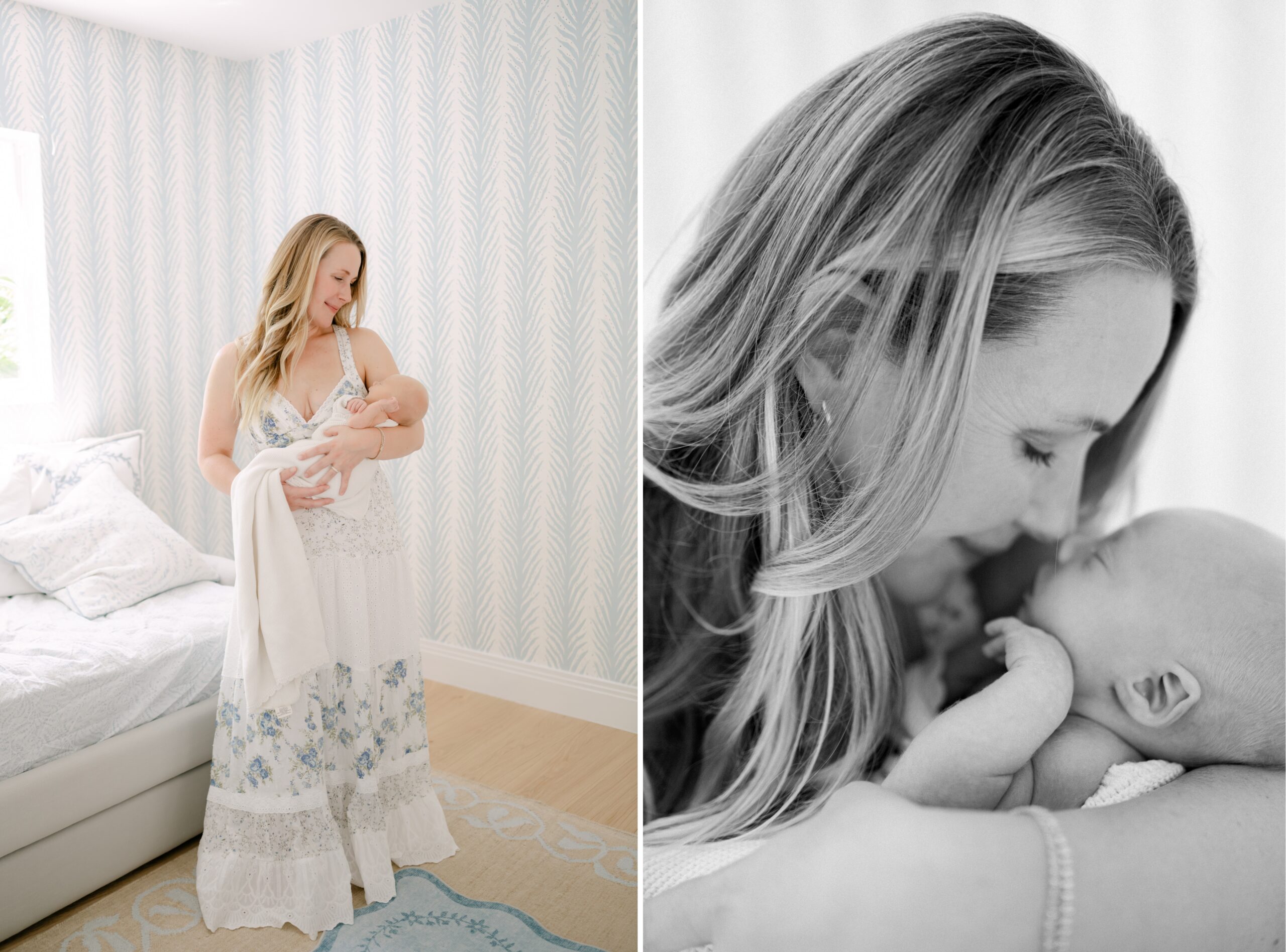 New mom kissing newborn baby at home Miami Beach 