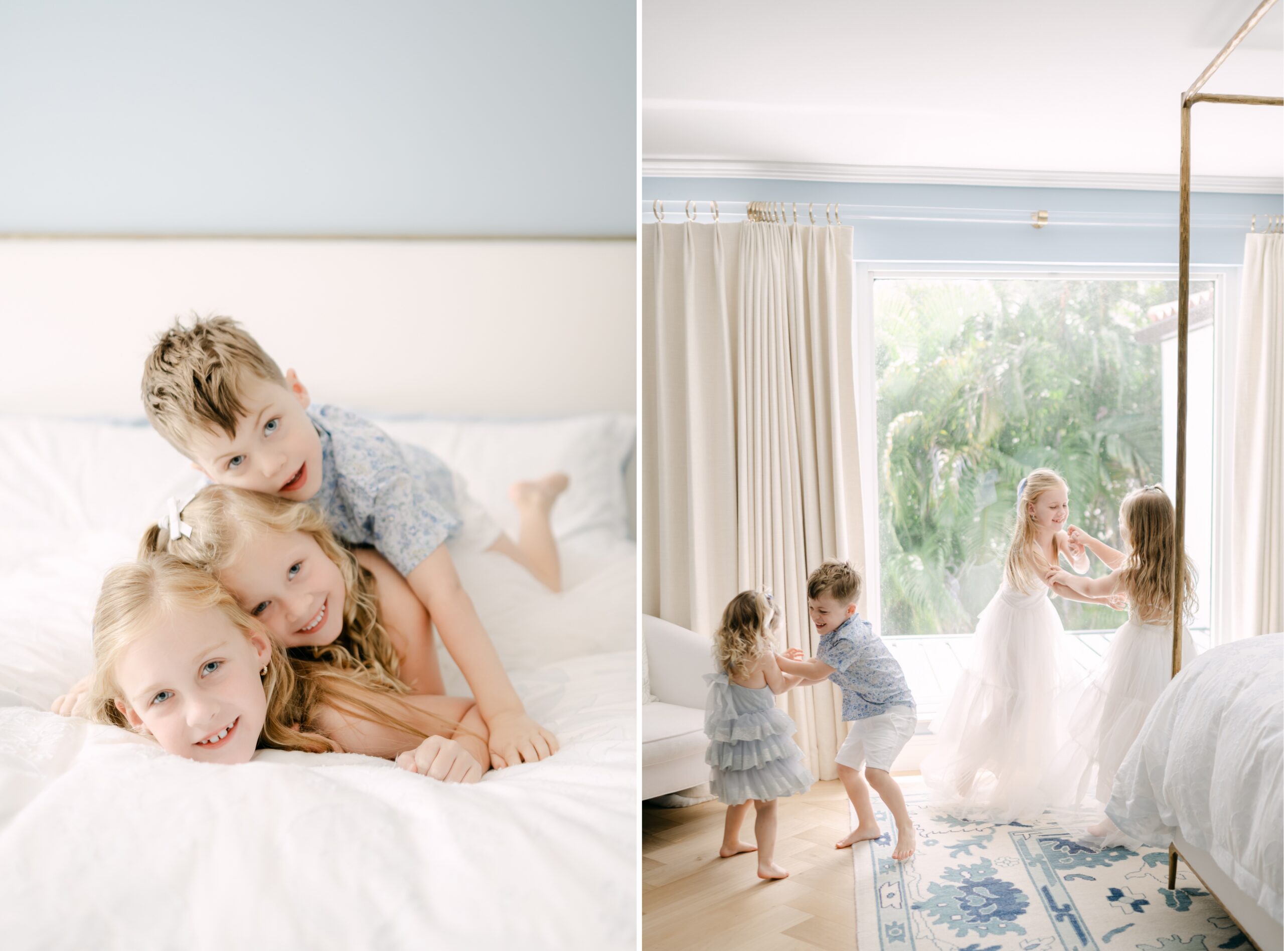 Kids playing together during newborn session in Miami