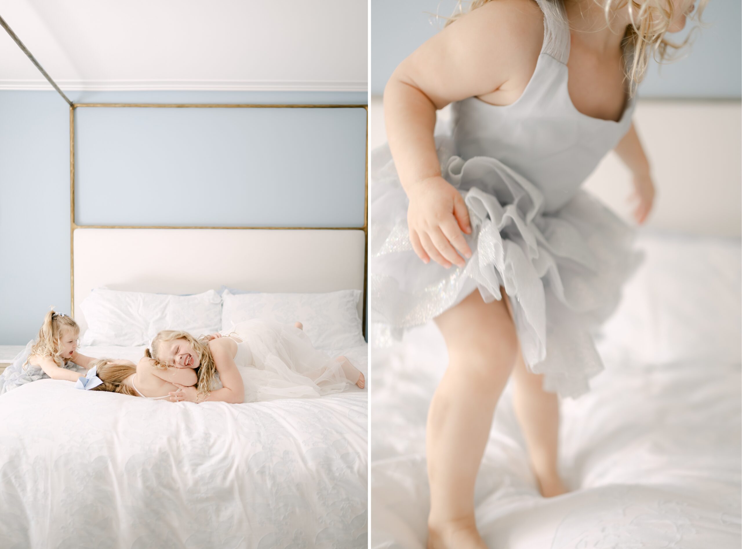 Kids playing on the bed during their Miami photoshoot