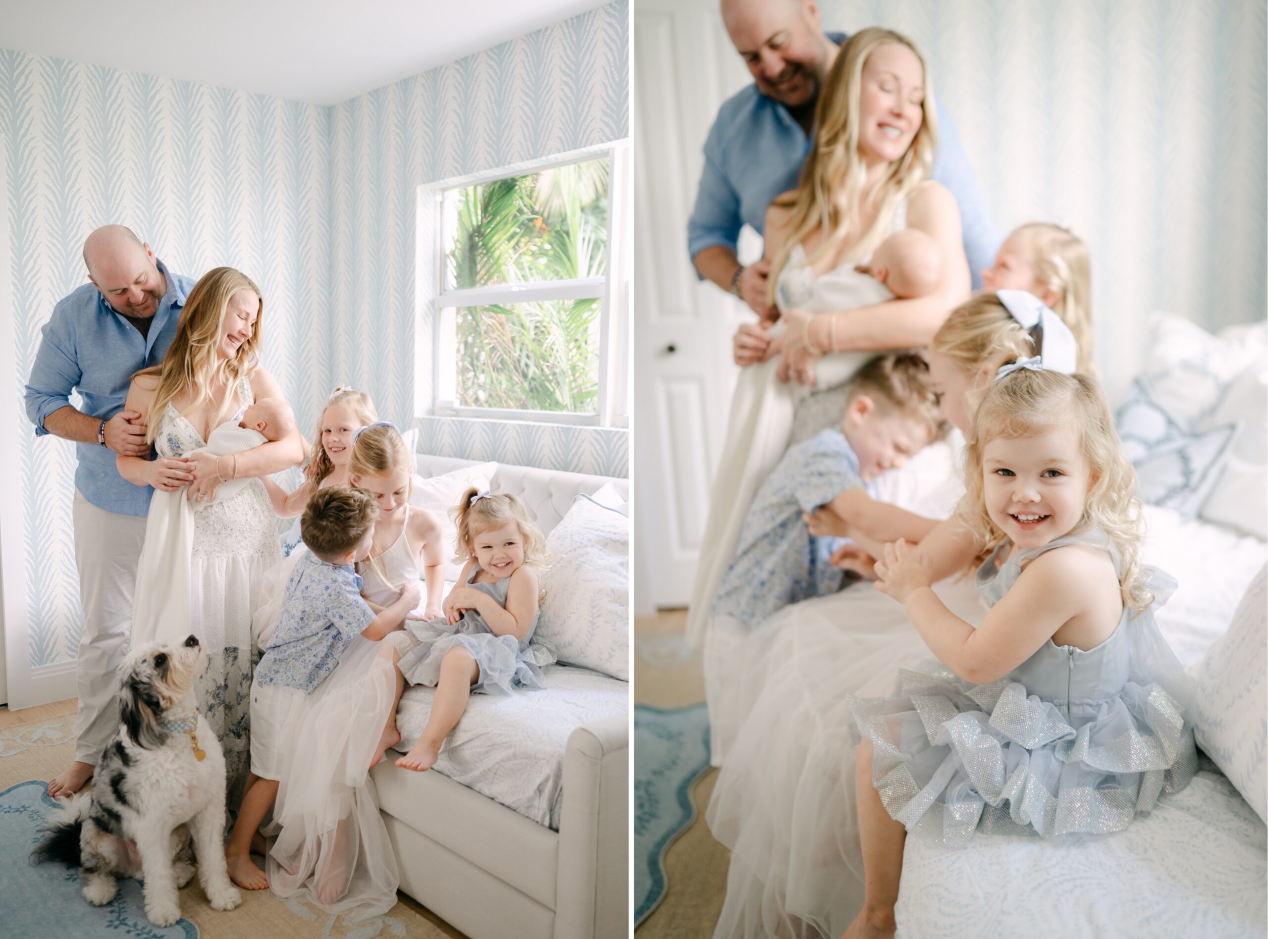 Newborn session with siblings Miami family of seven