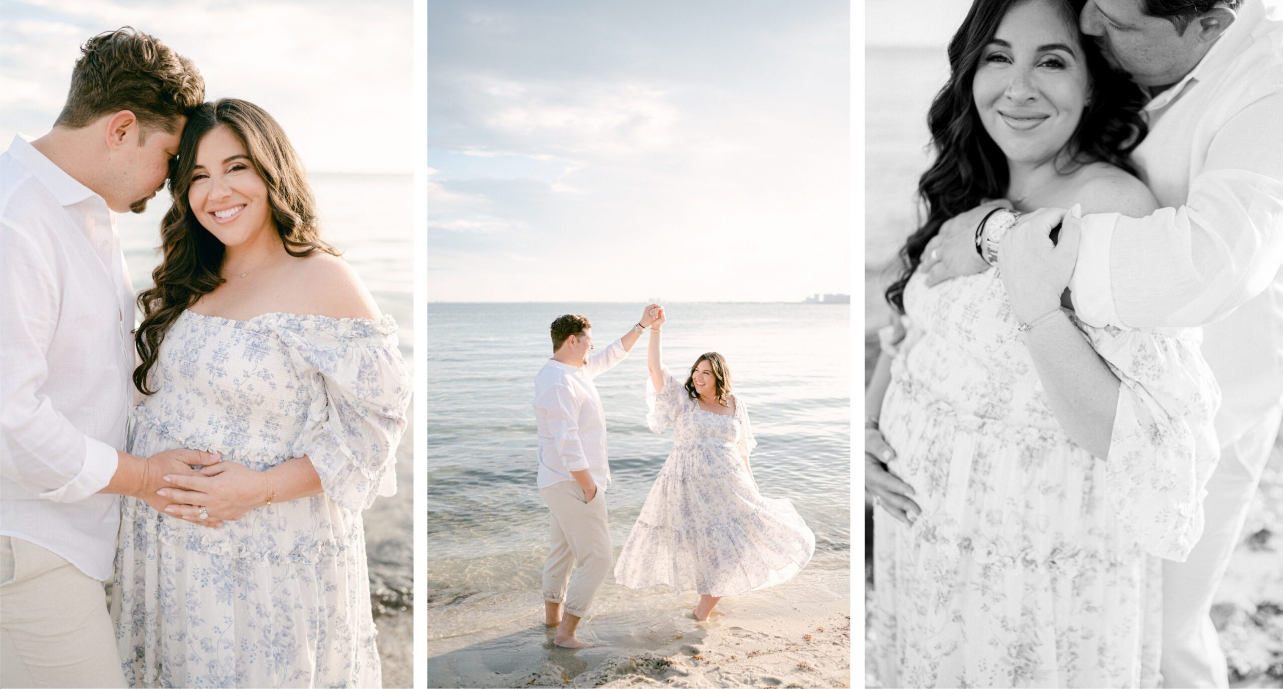 Couple embracing at sunset during maternity session Key Biscayne Miami