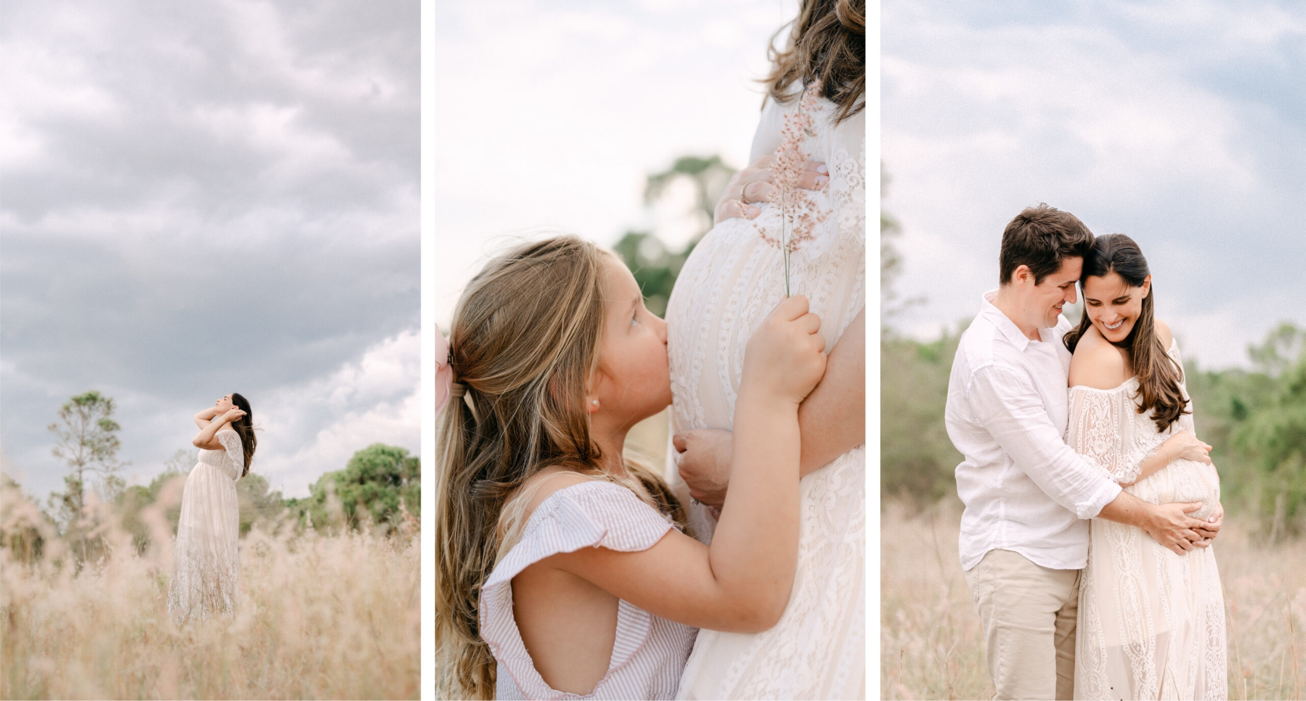 Pregnant woman in pink flower field Miramar Florida maternity session
